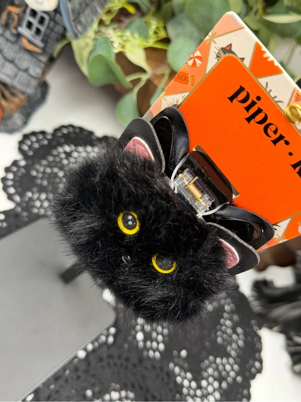 Piper K HTF Black Cat Faux Fur Hair Claw Clip Halloween Spooky Viral